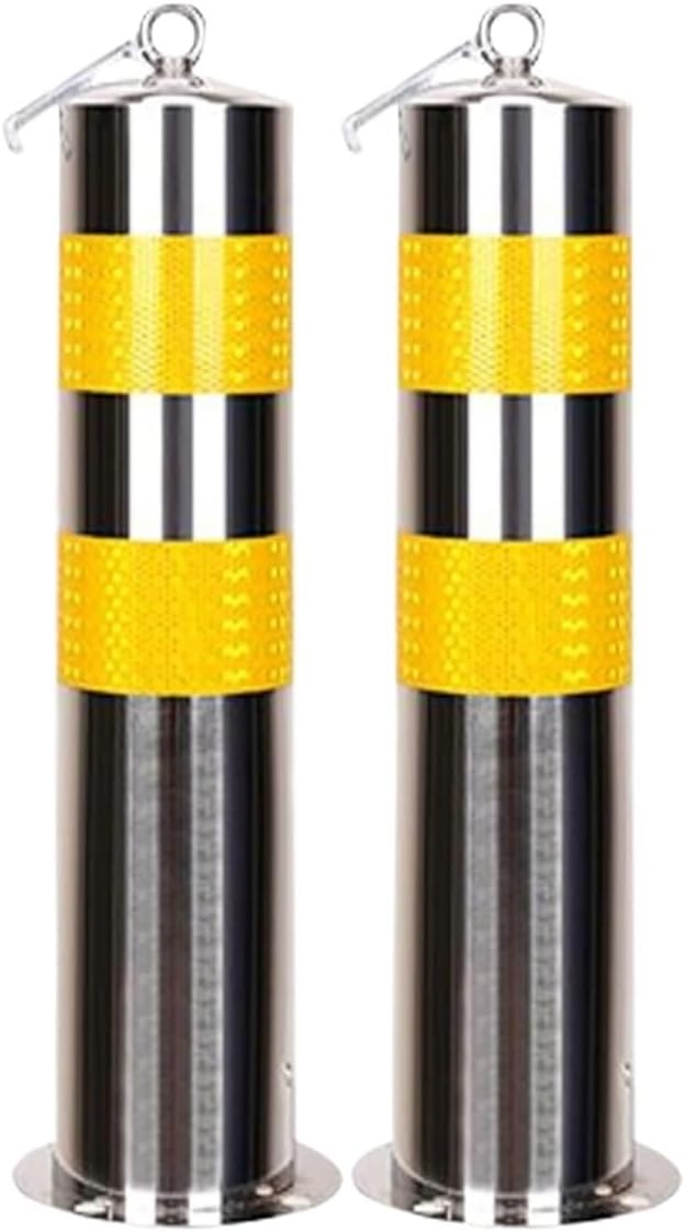 Stainless Steel Parking Bollards with Reflective Strips - Heavy-Duty Traffic Barriers for Parking Lots & Garages (114x600x1.2 cm, Set of 5)