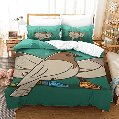 Housse de couette oiseau 3D 135x200cm literie imprimé animal avec zip