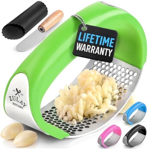 Zulay Kitchen Stainless Steel Garlic Press Rocker Set - Premium G...