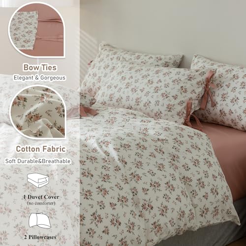 Vm Vougemarket Pink Flower Duvet Cover Set Twin 3 Pieces Girls Cottagecore Bedding Set 100% Cotton Peach Floral Comforter Cover With Zipper Closure,Vintage Country Bedding-68X86 Inch thumb #2