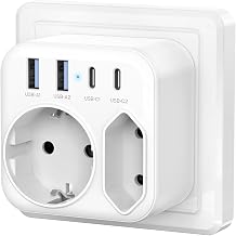Double Plug for Socket 2 x USB-A + 2 x USB-C 6-in-1 Multiple Socket