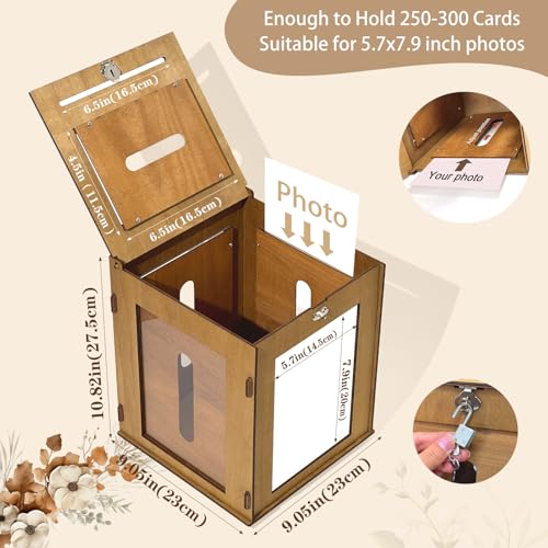 Image of OurWarm Wooden Wedding Card Box with Picture Frame, Large Gift Card Box for Wedding Reception, Rotatable Envelope Money Card Box for Party Graduation Birthday Baby Shower Wedding Decorations