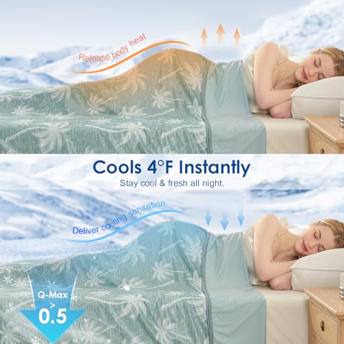 OMERAI Cooling Blanket King Size for Hot Sleepers, Breathable Summer Lightweight Blankets for Night Sweats, Double-Sided Cooling Effect Blanket, 90"x108" Green — view 2