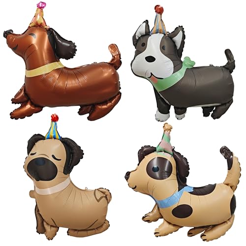 4PCS Dog Animal Birthday Balloon Cute Pet Puppy Mylar Foil Party Balloon