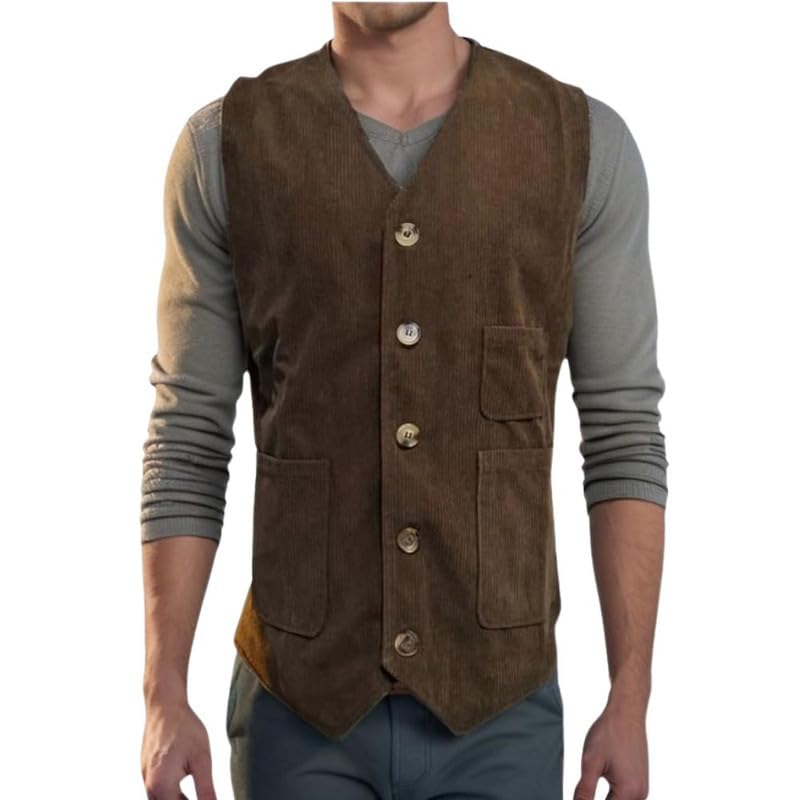 mareout Men’s Corduroy Vest Vintage V-Neck Slim Fit Suit Waistcoat Casual Sleeveless with Pockets-picture-20