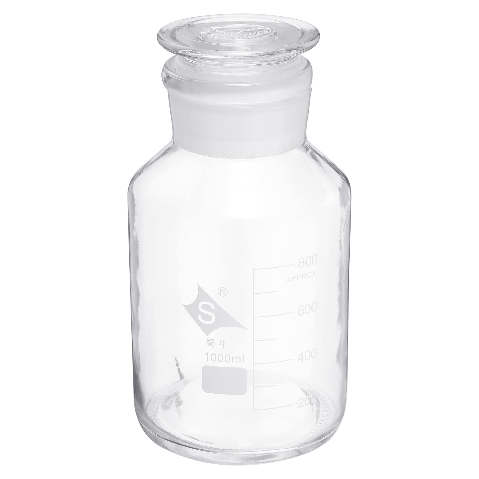 PATIKIL 1000mL Reactivo Medios Botella, 1uds Redondo Graduado Vidrio Almacenamiento Botella con Transparente Tapa para Laboratorio Hogar, Transparente