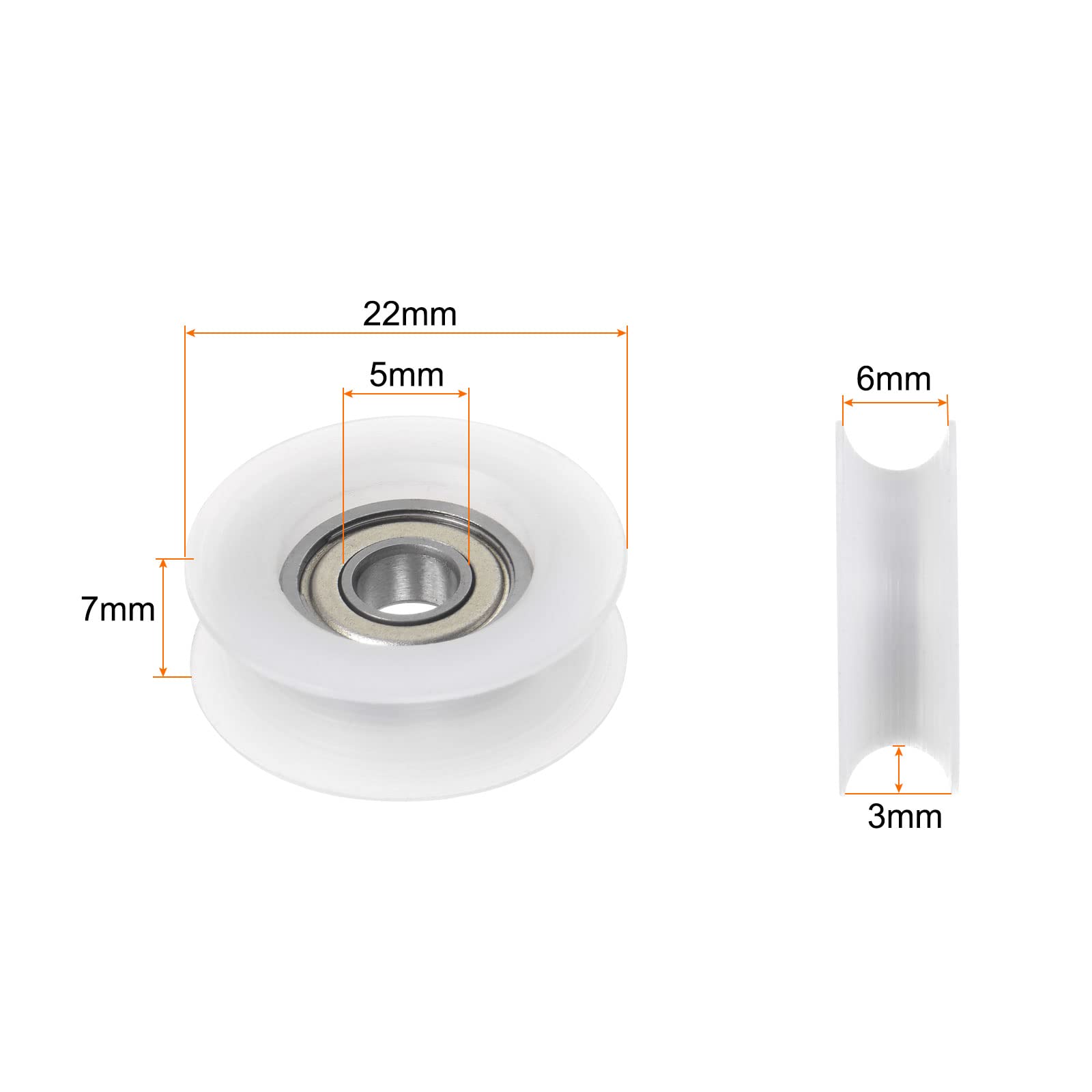 Sourcing Map U Type Rainure Poulie Nylon Enduit Rouleau Roulement 5x25.5x10mm U Rainure Guide Roue Pour Portes Fenêtre Ou Conduite Mécanique