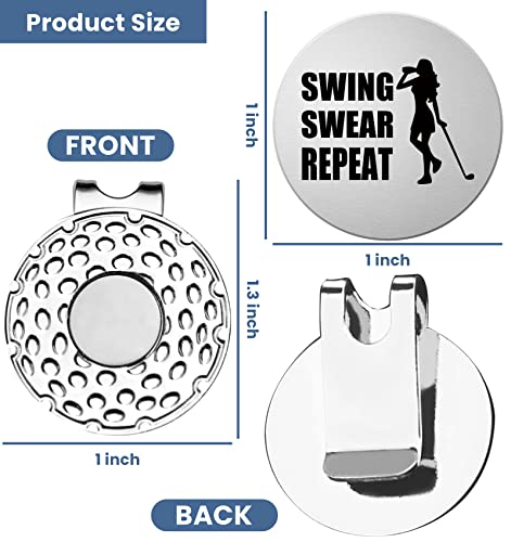 Hsspiritz Swing Swear Repeat Funny Golf Ball Marker With Magnetic Hat Clip Stainless Steel, Novelty Golf Accessory With Gift Box, Best Golf Gifts For Men Women Husband Birthday Christmas Father's Day #TOP5