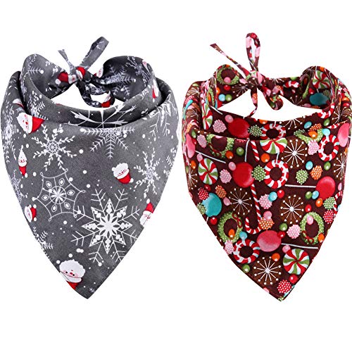 KZHAREEN 2 Pack Christmas Dog Bandana Reversible Triangle Bibs Scarf Accessories for Dogs Cats Pets Animals