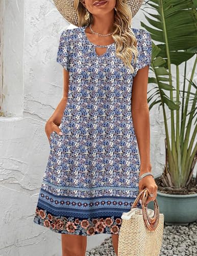 Image of Zeagoo Women's Casual A-Line Dresses with Pockets Summer Floral Tshirt Dress Short Sleeve Mini Dress Flowy Sundresses