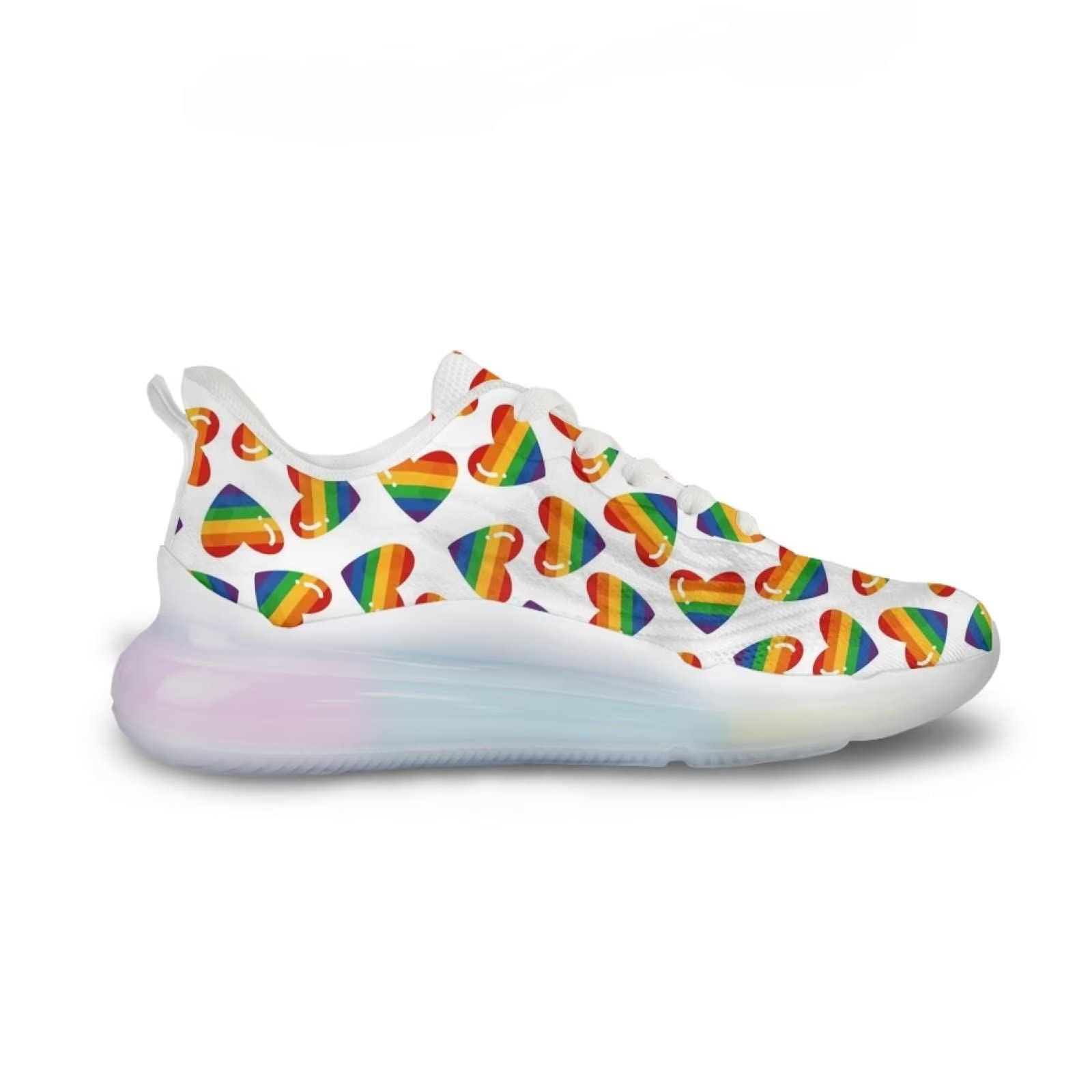 Buty sportowe dla kobiet, buty do biegania, sportowe, wsuwane, siateczkowe, na siłownię, damskie buty do chodzenia, Tęczowe serce, 36 EU