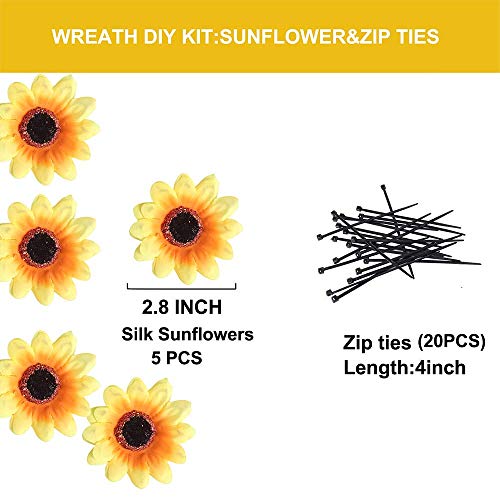 4 Pack Wire Wreath Frame 14 Inch Wreath Form Wreath Ring for DIY Crafts with 8.7 Yard Wide Burlap,6.6 Yrad Green Ribbons,Green Flexible Paddle Wire,Zipties 20pcs,Sunflowers 5pcs Wreath Making Kit