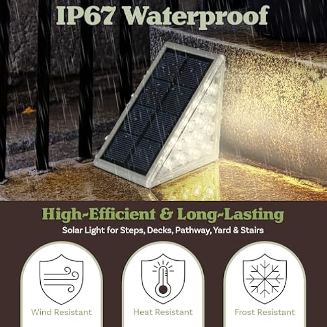 Pure Garden Solar Step Lights for Outside 6-Pack - LED Solar Stair Lights Outdoor Waterproof IP67 Outdoor Lighting for Walkways, Deck, Front Door Entryway, Garden Pathways, or Porch