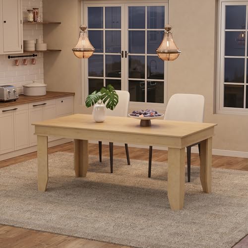 Image of GarveeHome Farmhouse Dining Table for 4-6 People, 63 in Long Kitchen Tables with Wooden Sturdy Frame, 5 ft Large Rectangular Dinner Table for Dining Room, Kitchen, Natural, 63 inch Non-extendable