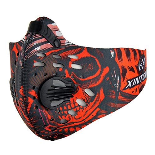 Dukars Sports Mask, Dustproof Mask Activated Carbon Filtration Exhaust Gas Anti Pollen Allergy PM2.5 Workout Running Motorcycle Cycling Mask (Red - #N95)