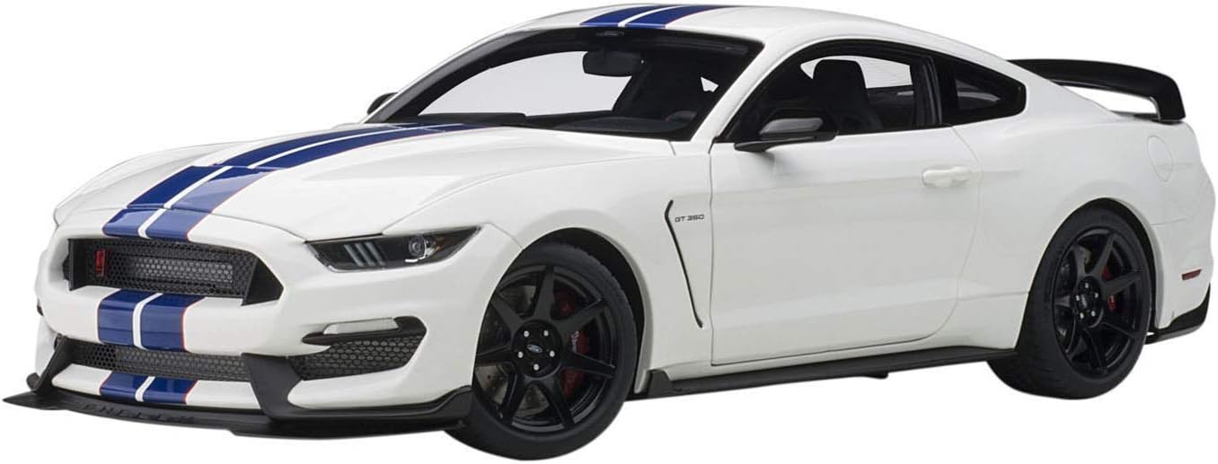 Shelby GT-350R Oxford White with Lightning Blue Stripes 1/18 Model Car by Autoart 72931