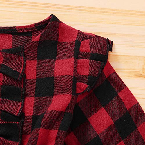 BeQeuewll Toddler Baby Girl Christmas Outfit Red Plaid Tutu Dress Princess Holiday Party Dresses Fall Winter Clothes3