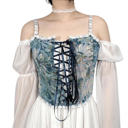 Image of CONCINEROS Women's Summer Vintage Floral Renaissance Corset Top for Women Y2k Tops Sleeveless Drawstring Crop Top