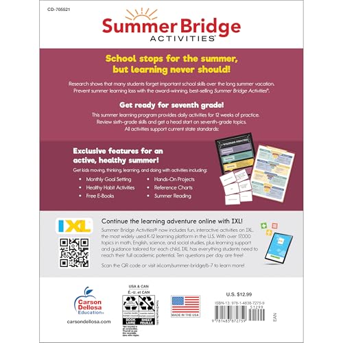 Image of Summer Bridge Activities 6th to 7th Grade Workbooks All Subjects, Middle School Books With Math, Language Arts, Reading Comprehension, Science, Social Studies, Fitness, Flash Cards, and More