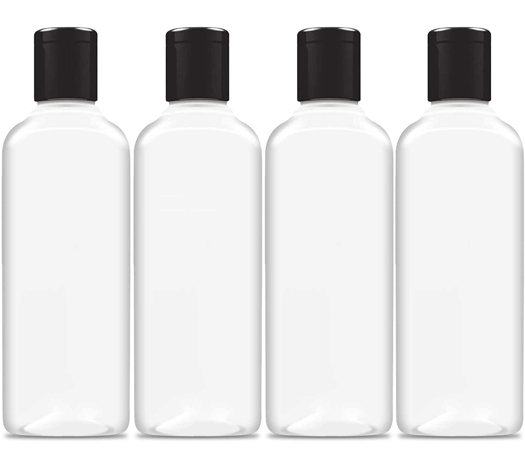ERZA 200ml Squeeze Bottle with Flip Top Cap, Empty BPA-Free Refillable Container For Shampoo, Lotions, Liquid Soap, Creams, Liquid Cosmetic Travel Size Transparent Bottle, Black Flip-Top, Set of 4-image-25