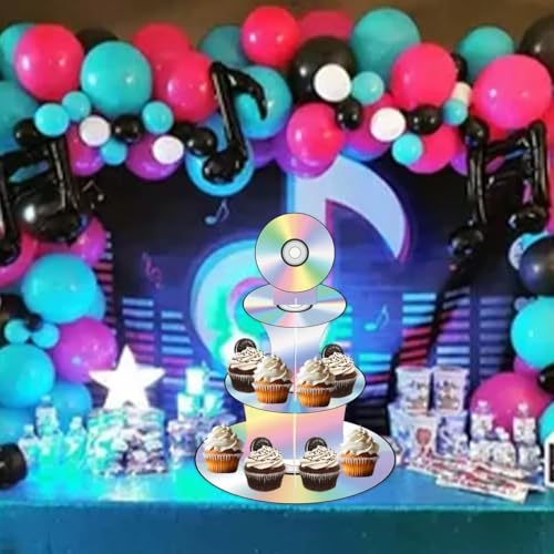 Image of Zliisang 90s CD Cupcake Stand 3-Tier Y2K 2000s Theme Cake Stand Dessert Display Tower Holder Table Centerpiece 90s Birthday Party Decoration Favor Supplies