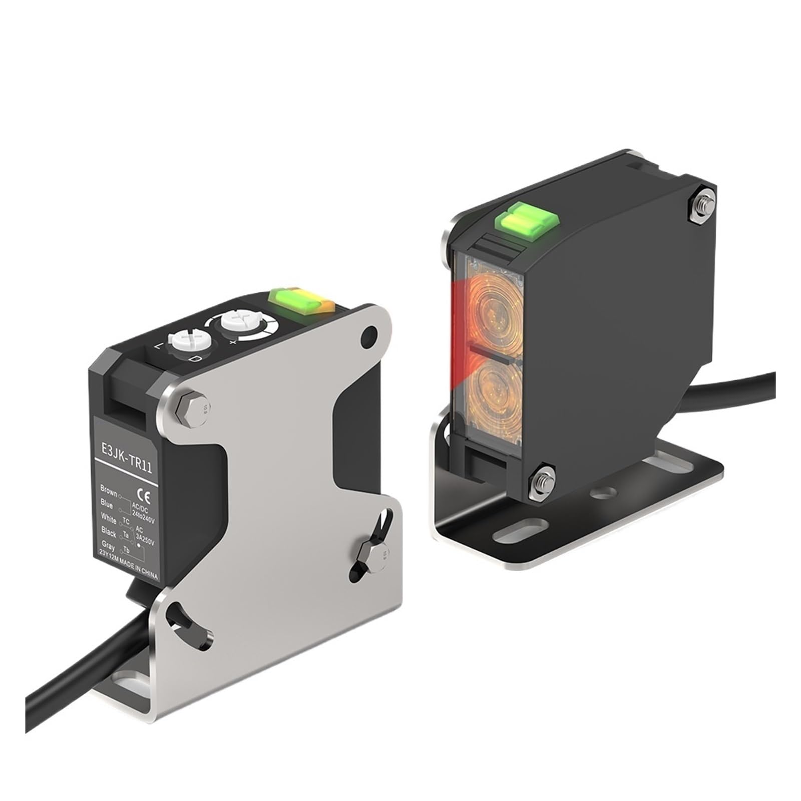 PXQCHAVLN E3JK-TR12 Square photoelectric Sensor Through-Beam 24-240V AC/DC Relay Output Diffusion Switch(E3jk-tr12)