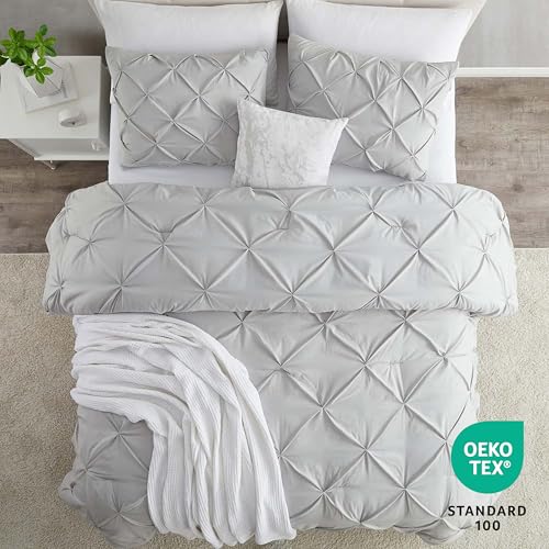 Image of Nestl Twin Duvet Cover Set Light Grey - Soft Double Brushed Duvet Set with Button Closure & Corner Ties, 2 Piece Luxurious Pinch Pleated Duvet Cover Set 68x90 Inches with 1 Pillow Sham