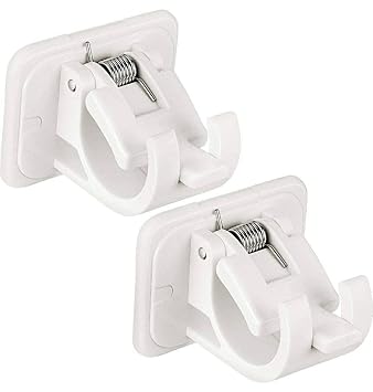 DHYANI Self Adhesive Curtain Holders Brackets Without Drilling, Curtain Rod Bracket, Adhesive Curtain Rod Holder Hooks, Door and Window Curtain Brackets (2, White)