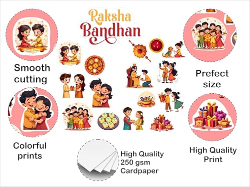 Image of TodFod Raksha Bandhan Photo Booth Props for Kids & Family | 20+ Festival Theme Cards for Photoshoot | Rakhi Celebration Decorations | 250 GSM Cardstock, Colorful Party Props
