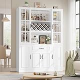 HIFIT 74' Kitchen Pantry Cabinet, Large Kitchen Hutch Storage Cabinet with Glass Door & Shelves, Wine & Glass Display Station, Tall Modern China Coffee Bar with Hutch for Home Dining Living Room,White
