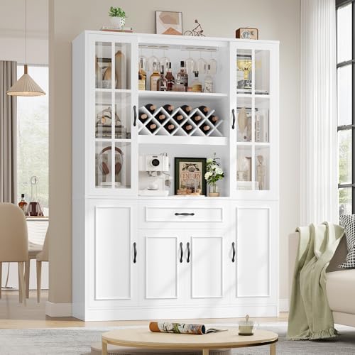 HIFIT 74' Kitchen Pantry Cabinet, Large Kitchen Hutch Storage Cabinet with Glass Door & Shelves...