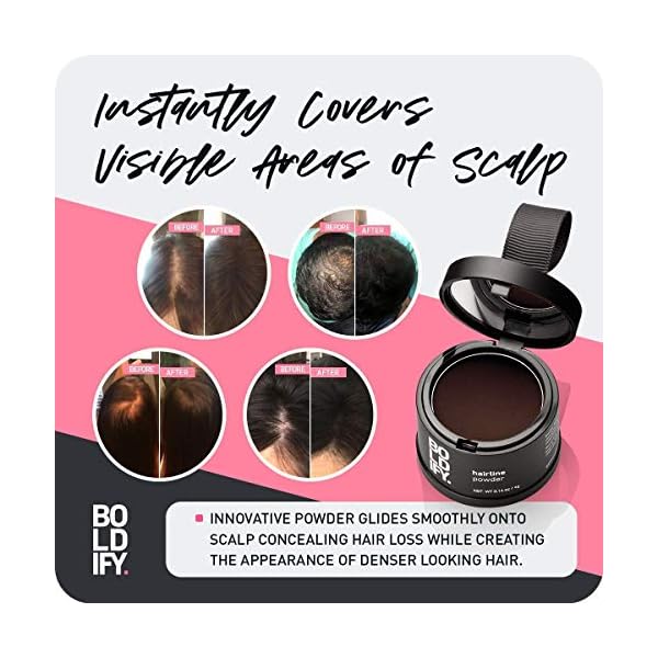 BOLDIFY-Hairline-Powder-Medium-Brown-Instant-Stain-Proof-48-Hour-Formula-Locks-On-for-Full-Body-Hair-Beard-Root-Touchup-Hair-Loss-Powder-Spray-for-Thinning-Bald-Spots-Gray-Root-Line BOLDIFY Hairline Powder - Root Touch Up & Hair Loss Cover Up, Instant Gray Coverage 48-Hour Stain-Proof Hair Color Powder for Women & Men, Hair Fibers and Hair Topper Alternative (Medium Brown)