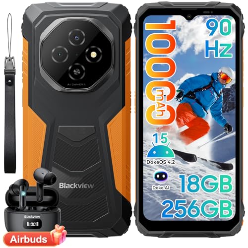 Blackview Fort 1 (18+256) Outdoor Handy Ohne Vertrag 10000mAh, Android 15 Outdoor Smartphone, 6.56' 90Hz Ultradünn baustellenhandy, IP69K Wasserdicht, NFC/GPS/Gemini AI/Fingerabdruck/Glove Mode