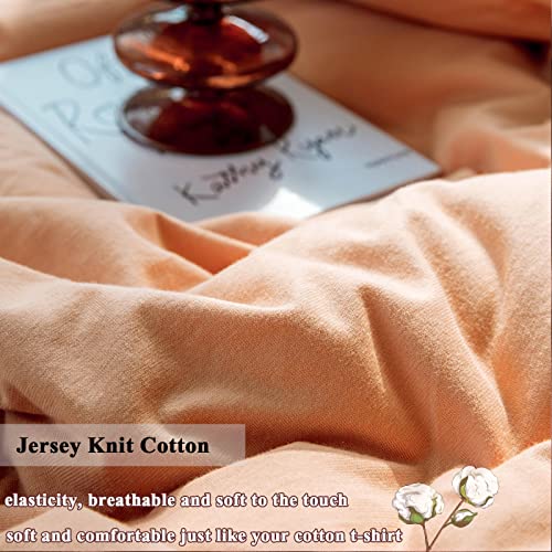 Image of VM VOUGEMARKET Orange Duvet Cover Queen,Girls Salmon Peach Pink Duvet Cover Sets-Jersey Knit Cotton Modern Luxury Bedding Set-Queen 90x90 inch,Adult
