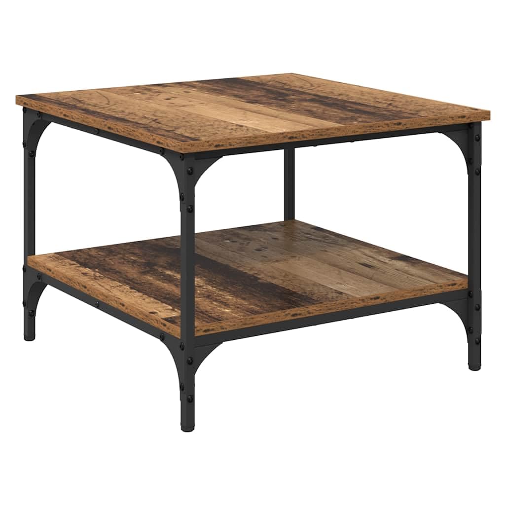 Generisch Mesa de centro con estantes de estilo industrial rectangular de madera y marco de hierro, 55 x 55 x 40 cm, superficie mate, estable y duradera para sala de estar