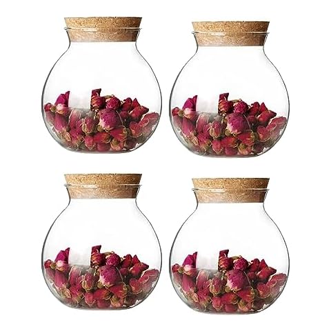 Snminetal 17oz Glass Jar Storage Containers,Wedding Candy Jar Kitchen Canisters, With Cork Airtight Lid, Perfect For Tea, Biscuits, Cereals, Flour, beans, Spices, Coffee Beans (4PCS) Cover