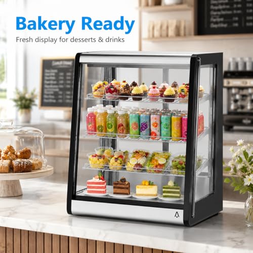 Image of 5.2 Cu.Ft Commercial Countertop Display Refrigerator, Glass Door Merchandiser with LED Lighting, Adjustable Shelves, Anti-Fog, Fast Cooling for Bakery, Cafe, Restaurant