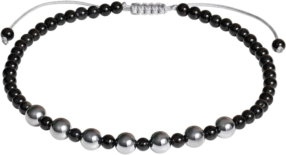 Black Agate and Terahertz Beaded Anklet Beach Foot Jewelry Crystals and Stones Spiritual Protection Balance Ankle Bracelets for Women