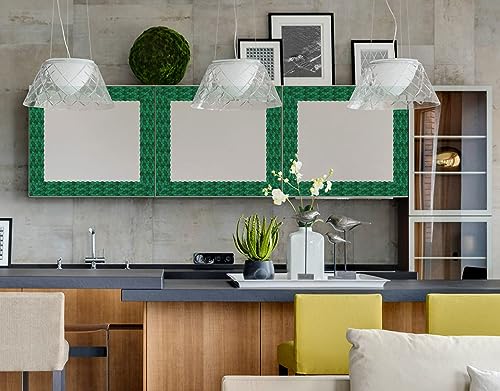 Image of WallDesign Leafy Emerald Tile Sticker - 4 in X 10 Feet Self-Adhesive Durable Border Roll for Bathroom, Kitchen, Counter, Wall, Home Decoration