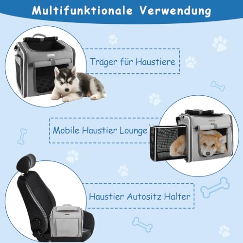Hundekorb Fahrrad Vorne, Erweiterbarer Faltbarer Hundefahrradkorb Vorne mit 4-Offenen Türen, 4-Mesh-Fenster, Haustier-Reisetasche, Hunderucksack für Kleine und Mittelgroße Katzen und Hunde