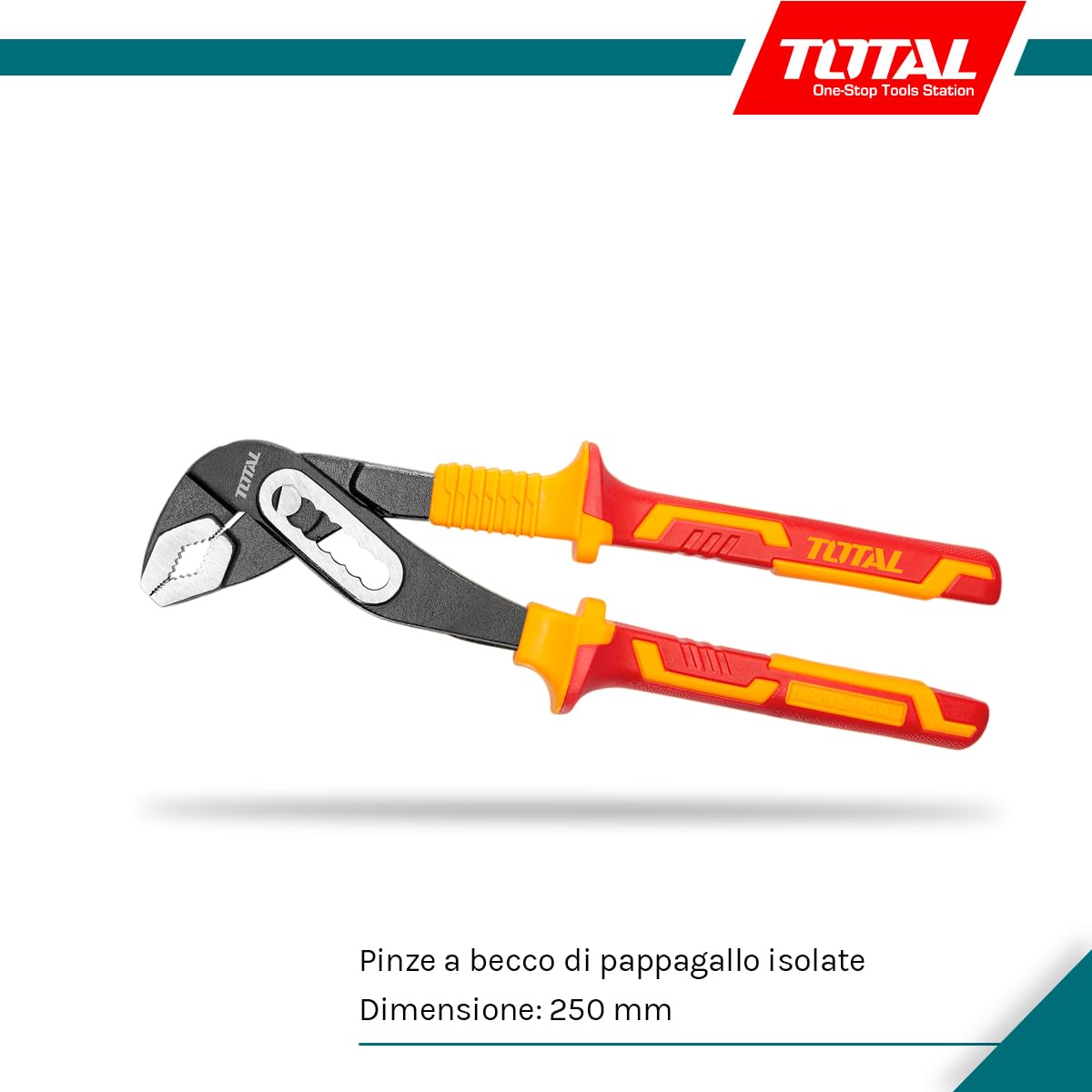 TOTAL - Pinze a becco di pappagallo isolate - Certificazione VDE - Apertura massima 40 mm - Acciaio - Dimensioni: 250 mm - Per progetti elettrici