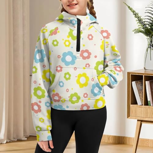 Girls Raglan Sweatshirts Cropped Hoodie Pullover Long Sleeve Hoodies with Pockets Casual Tops for Kids 5-14Y4