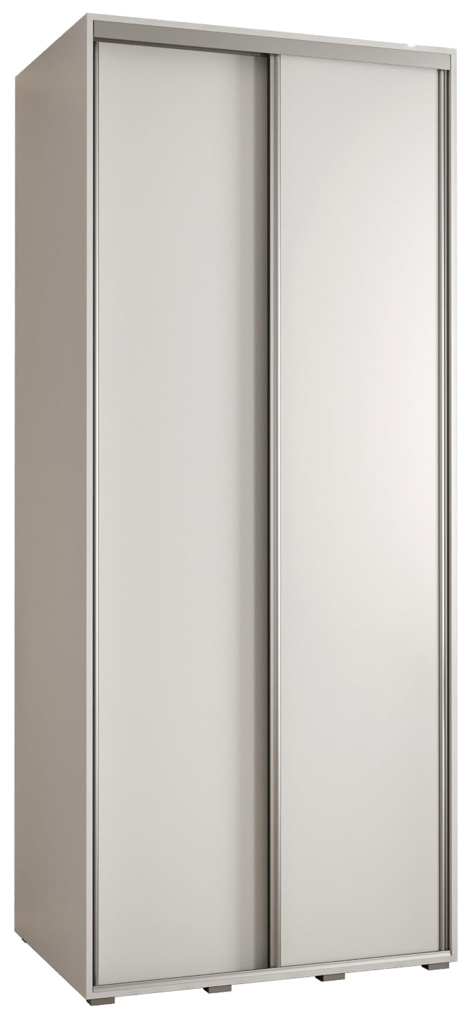 ABIKSMEBLE Davos 1 110 Armario Correderas Doble para Dormitorio - Armario Moderno, Barra y Estantes - 235,2x110x60 cm Blanco Blanco Plateado
