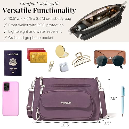 Image of Baggallini Original Everyday 11x7.5 Crossbody Bags Rfid Protected Lightweight Nylon Zippered Travel Purse