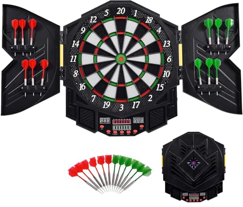 COSTWAY Electronic Dartboard Automatic Scoring Dart Board Set with Cabinet 4 LED Display 216 Game Modes & 12 Darts Up to 8 Players