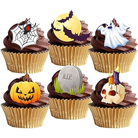 PRE-Cut Halloween Mix III. Spiderweb Grave Ghost Pumpkin Skull Moon Edible Rice/Wafer Paper Cupcake Cake Toppers Halloween Party Decorations Cover