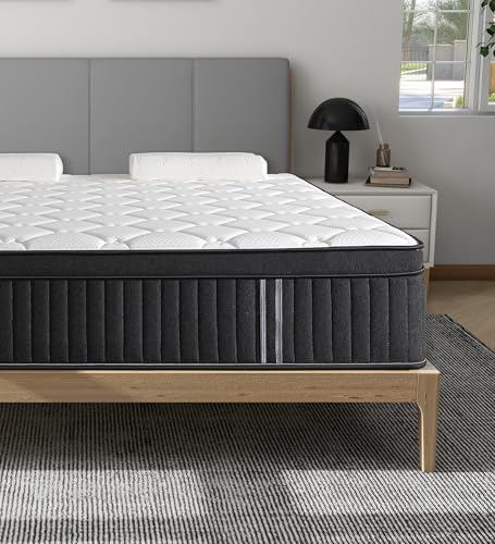 Queen Mattresses,14 Inch Queen Size Mattresses in a Box,Memory Foam Hybrid White & Black Mattress with Provide Support and Improve Sleep,Pressure Relief,Medium Firm