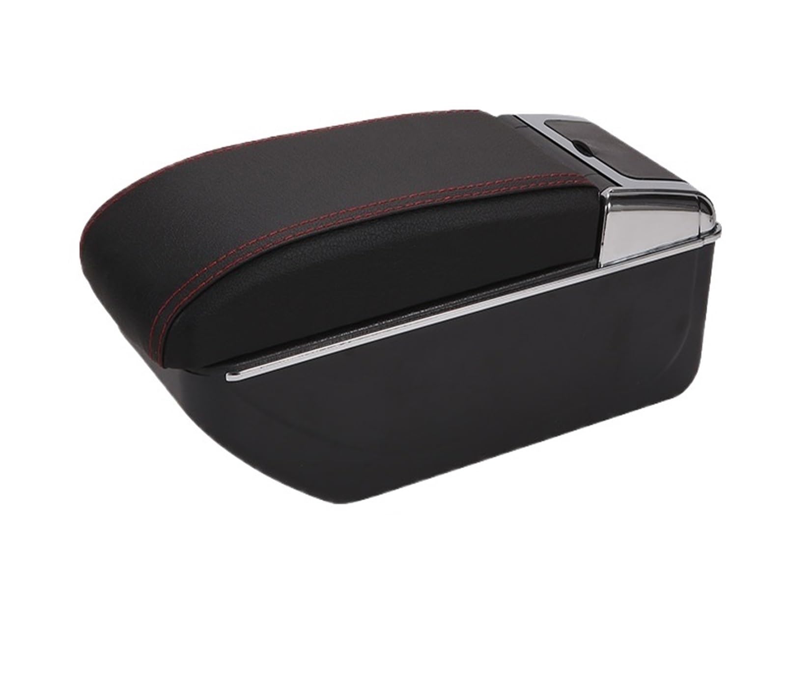 JHJOZSW For Ford Fiesta for Armrest Car Storage Box For for 3 for 2011-2018 PU Leather(D1 Black red NoUSB)