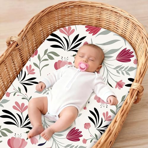 Image of Baby Bassinet Sheets for Baby Boy Girls,4-Pack Fitted Bassinet Sheets Set Compatible with Halo Bassinest Swivel Sleeper,Baby Delight,Angelbliss,32 inchX16 inch (Plant World)