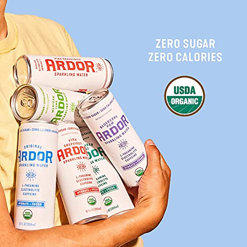 Image of Ardor Organic Sparkling Water Variety Pack, 12 oz can (12 pack) 6 flavor variety - Mexican Lime /Pink Grapefruit /White Peach /Blueberry Pom /Cucumber Mint /Original
